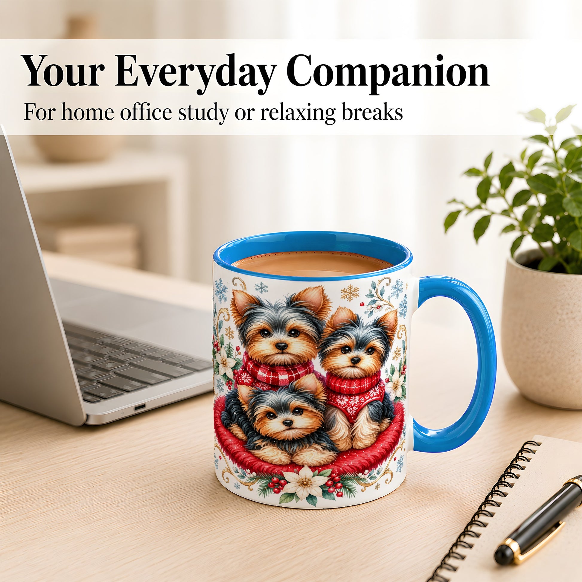 #pl[11oz|Blue] Yorkshire Terrier Trio Coffee Mug, Christmas Dog Mug, Ceramic Cup