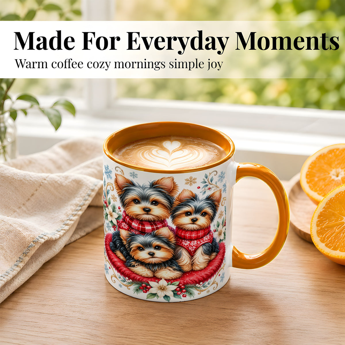 #pl[11oz|Orange] Yorkshire Terrier Trio Coffee Mug, Christmas Dog Mug, Ceramic Cup