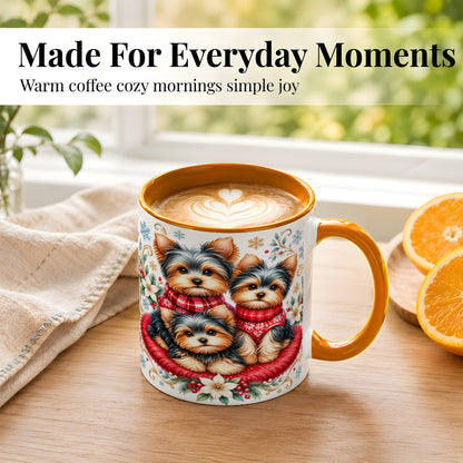 #pl[11oz|Orange] Yorkshire Terrier Trio Coffee Mug, Christmas Dog Mug, Ceramic Cup
