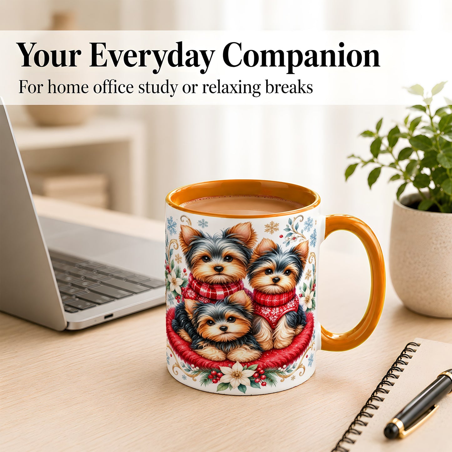 #pl[11oz|Orange] Yorkshire Terrier Trio Coffee Mug, Christmas Dog Mug, Ceramic Cup