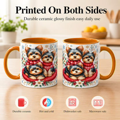 #pl[11oz|Orange] Yorkshire Terrier Trio Coffee Mug, Christmas Dog Mug, Ceramic Cup