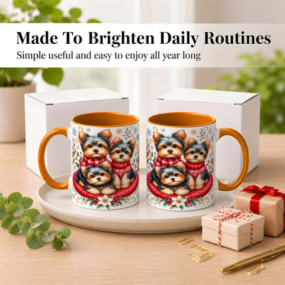#pl[11oz|Orange] Yorkshire Terrier Trio Coffee Mug, Christmas Dog Mug, Ceramic Cup