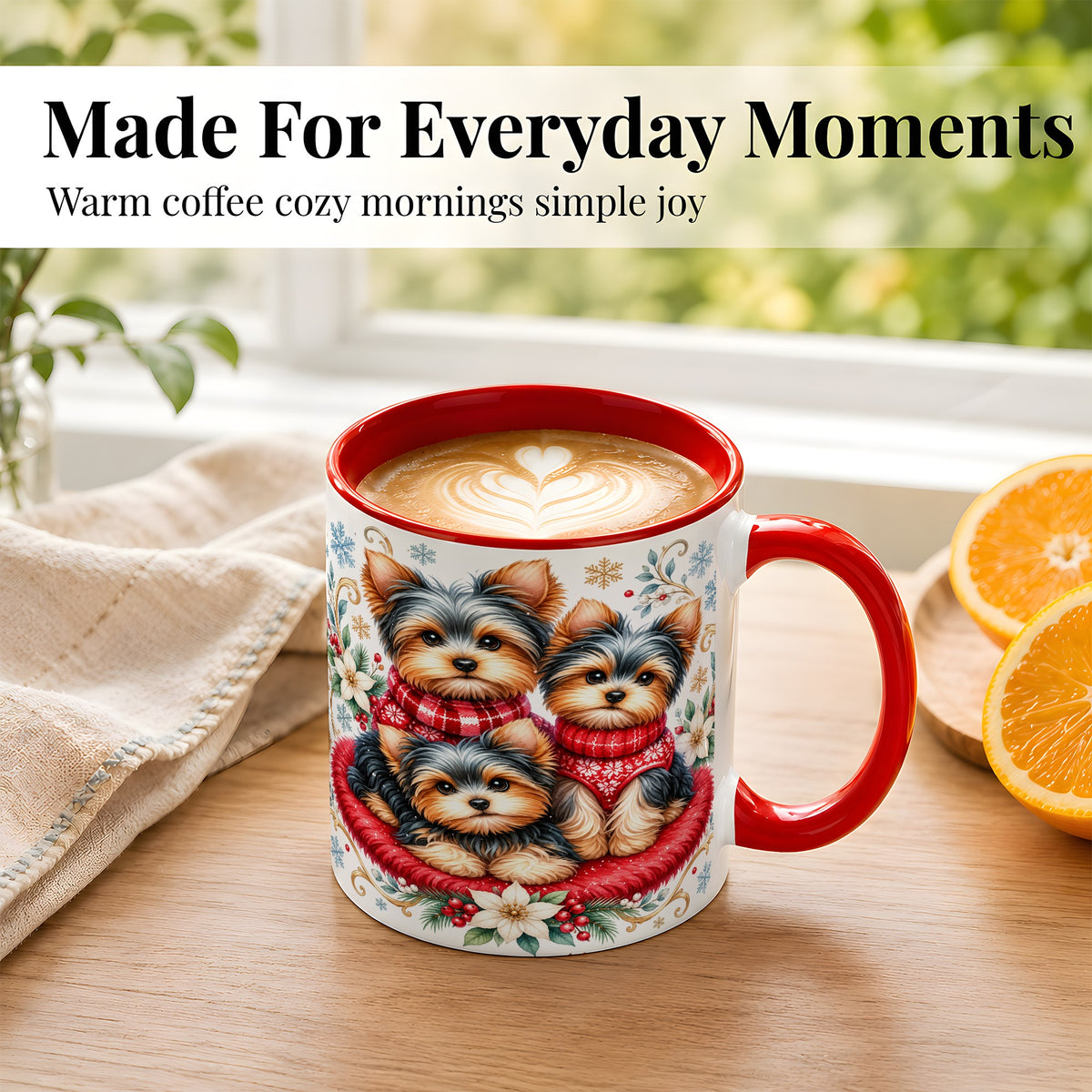 #pl[11oz|Red] Yorkshire Terrier Trio Coffee Mug, Christmas Dog Mug, Ceramic Cup