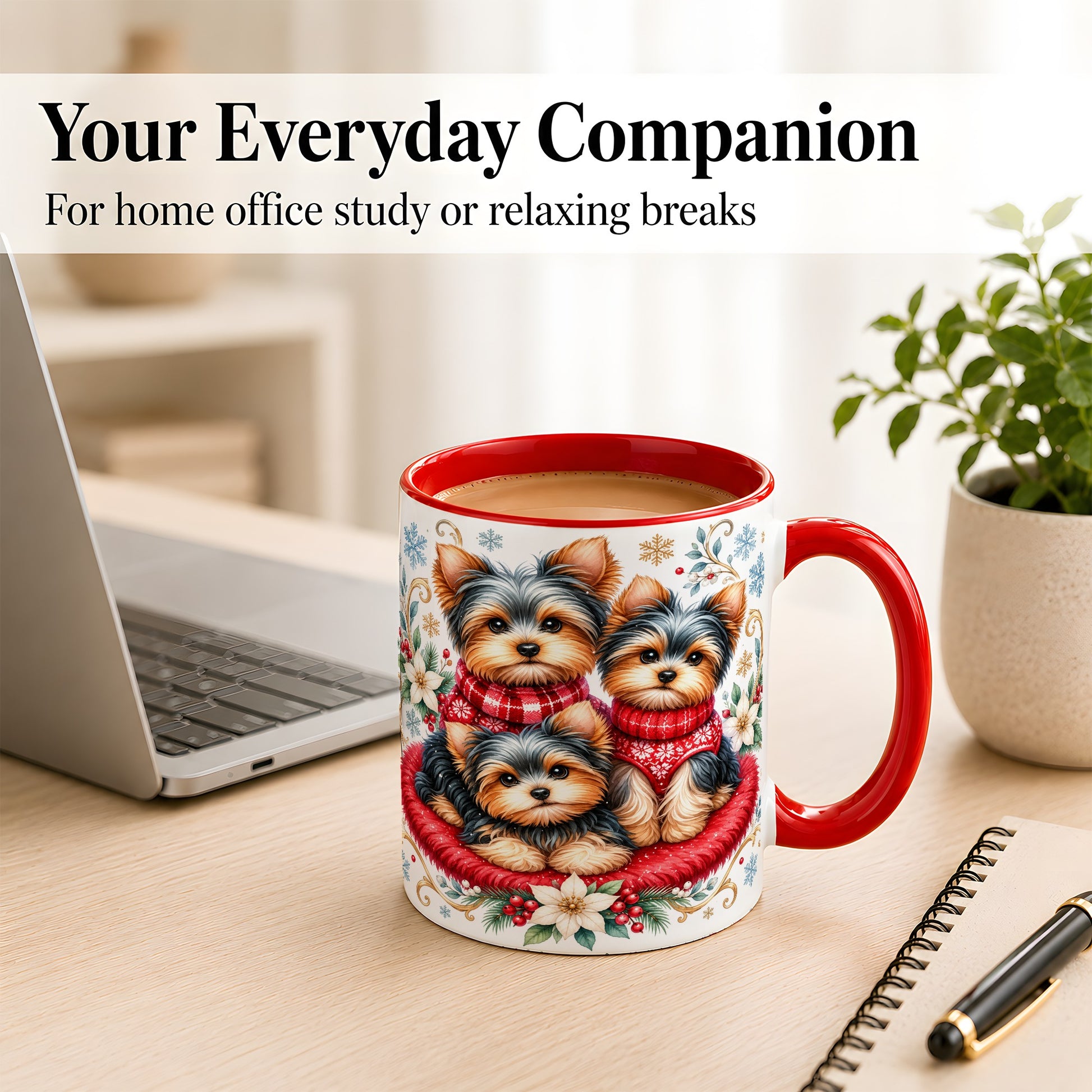 #pl[11oz|Red] Yorkshire Terrier Trio Coffee Mug, Christmas Dog Mug, Ceramic Cup