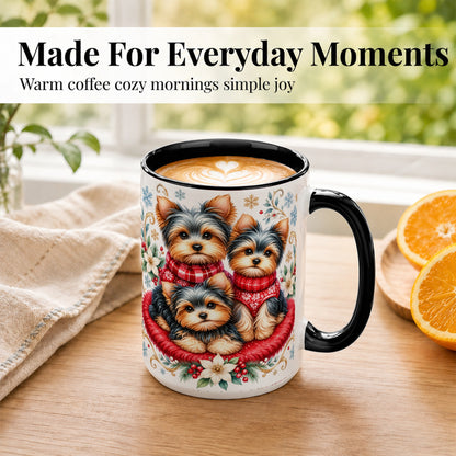 #pl[15oz|Black] Yorkshire Terrier Trio Coffee Mug, Christmas Dog Mug, Ceramic Cup