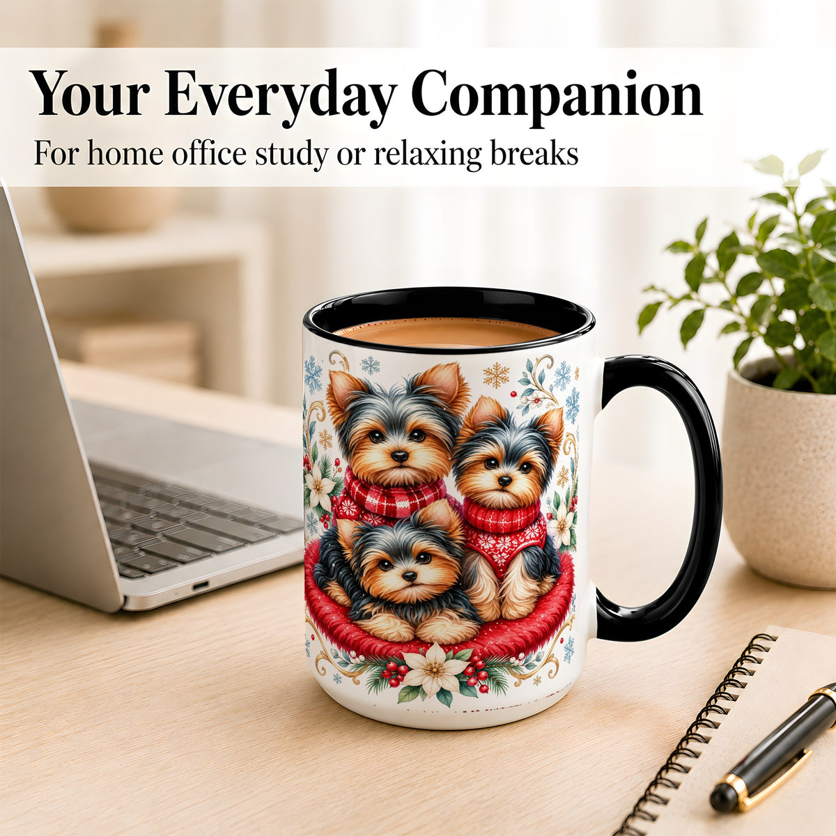 #pl[15oz|Black] Yorkshire Terrier Trio Coffee Mug, Christmas Dog Mug, Ceramic Cup