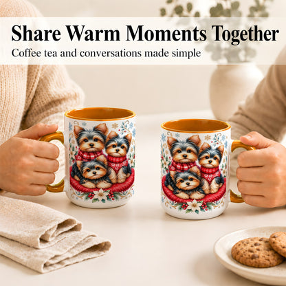 #pl[15oz|Orange] Yorkshire Terrier Trio Coffee Mug, Christmas Dog Mug, Ceramic Cup