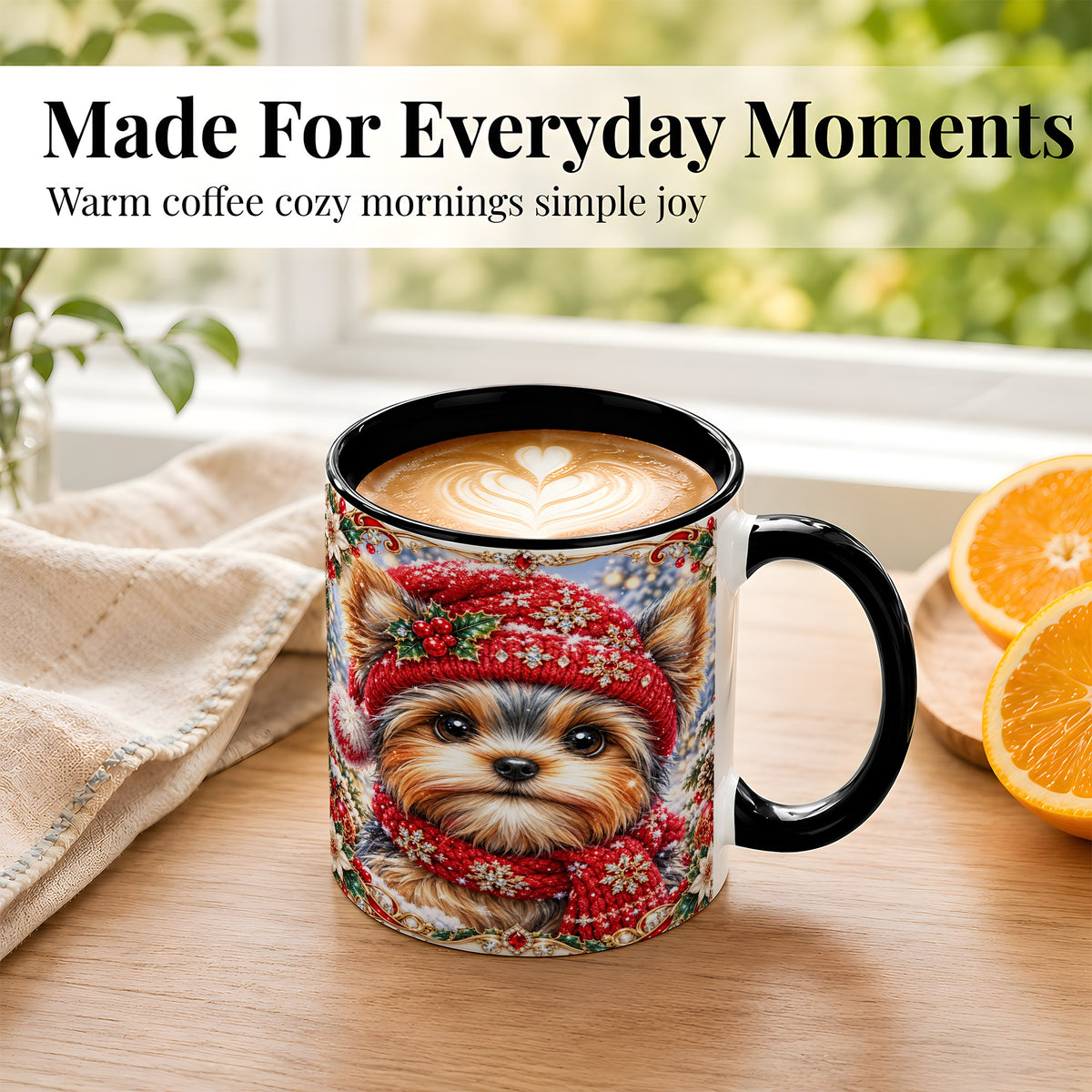 #pl[11oz|Black] Winter Yorkshire Terrier Coffee Mug, Christmas Dog Mug, Ceramic Cup