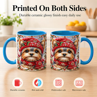 #pl[11oz|Blue] Winter Yorkshire Terrier Coffee Mug, Christmas Dog Mug, Ceramic Cup