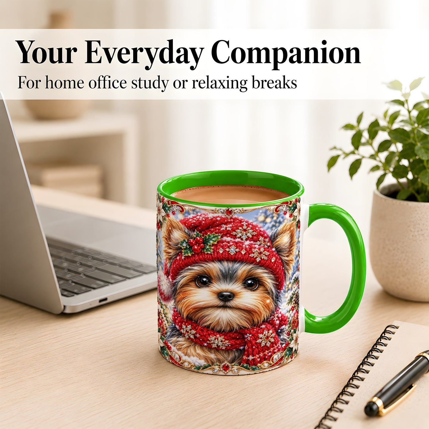 #pl[11oz|Green] Winter Yorkshire Terrier Coffee Mug, Christmas Dog Mug, Ceramic Cup