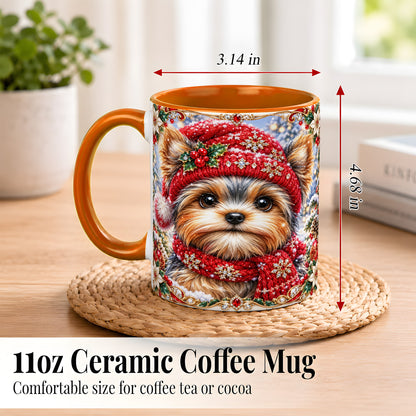 #pl[11oz|Orange] Winter Yorkshire Terrier Coffee Mug, Christmas Dog Mug, Ceramic Cup