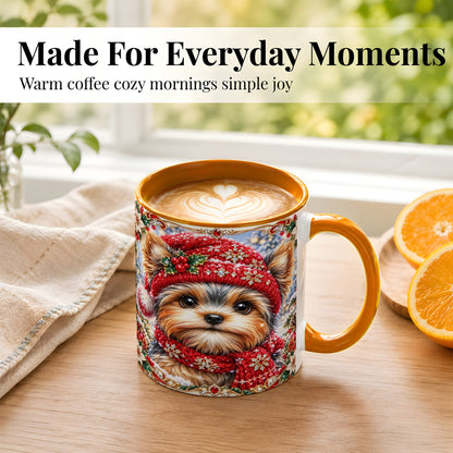 #pl[11oz|Orange] Winter Yorkshire Terrier Coffee Mug, Christmas Dog Mug, Ceramic Cup