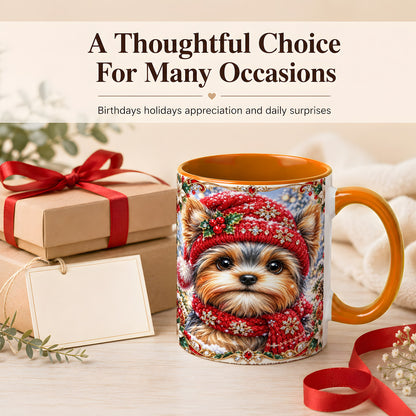 #pl[11oz|Orange] Winter Yorkshire Terrier Coffee Mug, Christmas Dog Mug, Ceramic Cup