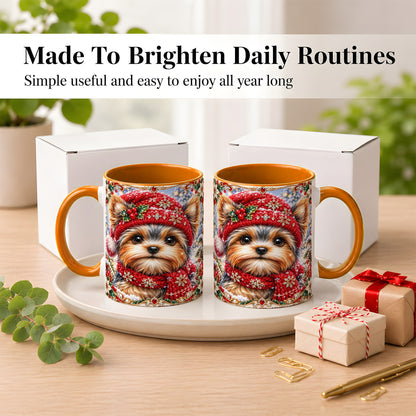 #pl[11oz|Orange] Winter Yorkshire Terrier Coffee Mug, Christmas Dog Mug, Ceramic Cup