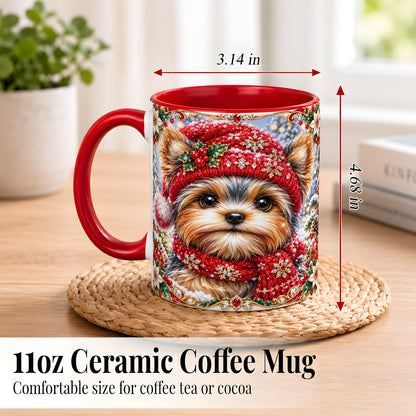 #pl[11oz|Red] Winter Yorkshire Terrier Coffee Mug, Christmas Dog Mug, Ceramic Cup
