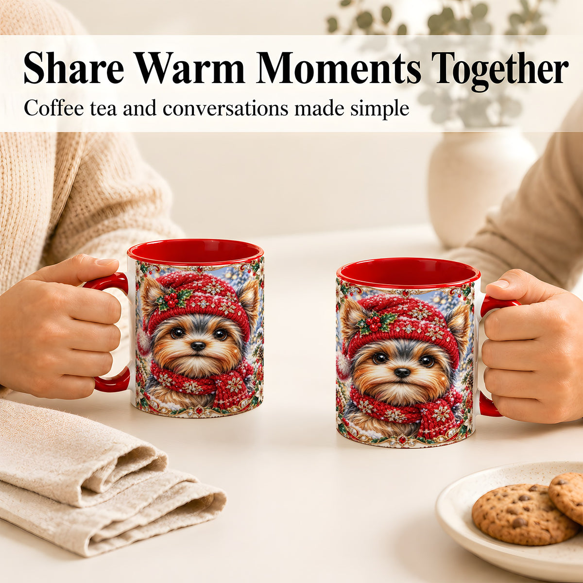 #pl[11oz|Red] Winter Yorkshire Terrier Coffee Mug, Christmas Dog Mug, Ceramic Cup