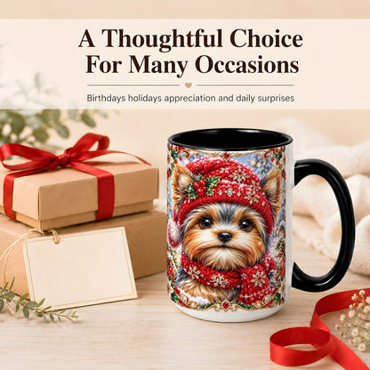 #pl[15oz|Black] Winter Yorkshire Terrier Coffee Mug, Christmas Dog Mug, Ceramic Cup