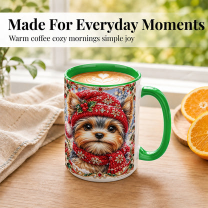 #pl[15oz|Green] Winter Yorkshire Terrier Coffee Mug, Christmas Dog Mug, Ceramic Cup