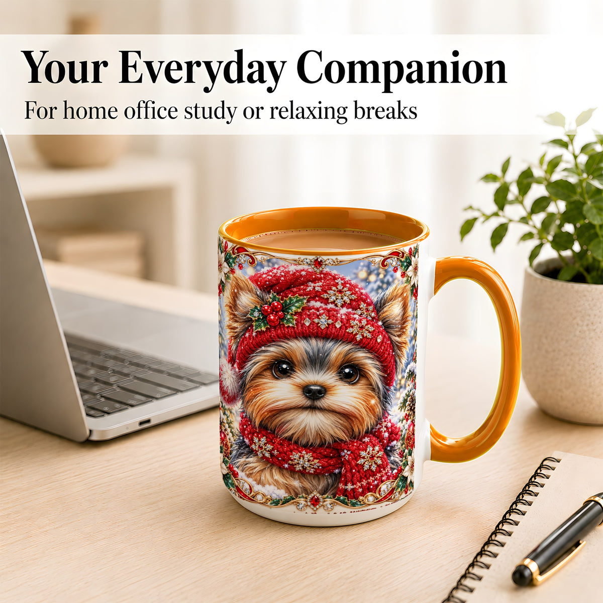 #pl[15oz|Orange] Winter Yorkshire Terrier Coffee Mug, Christmas Dog Mug, Ceramic Cup