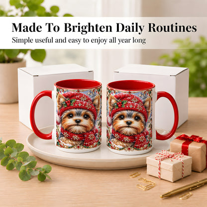 #pl[15oz|Red] Winter Yorkshire Terrier Coffee Mug, Christmas Dog Mug, Ceramic Cup