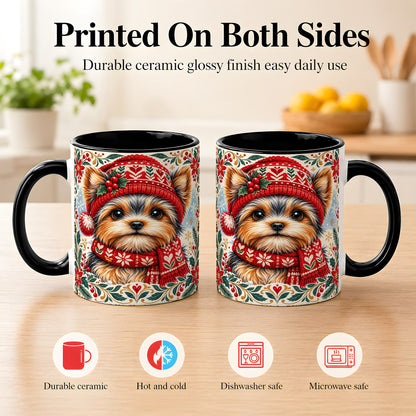 #pl[11oz|Black] Yorkshire Terrier Christmas Coffee Mug, Winter Dog Mug, Ceramic Cup
