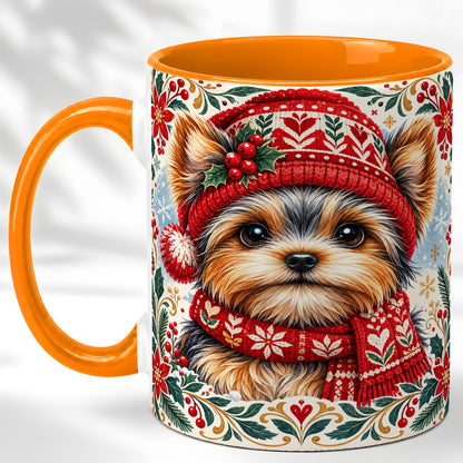 #pl[11oz|Orange] Yorkshire Terrier Christmas Coffee Mug, Winter Dog Mug, Ceramic Cup