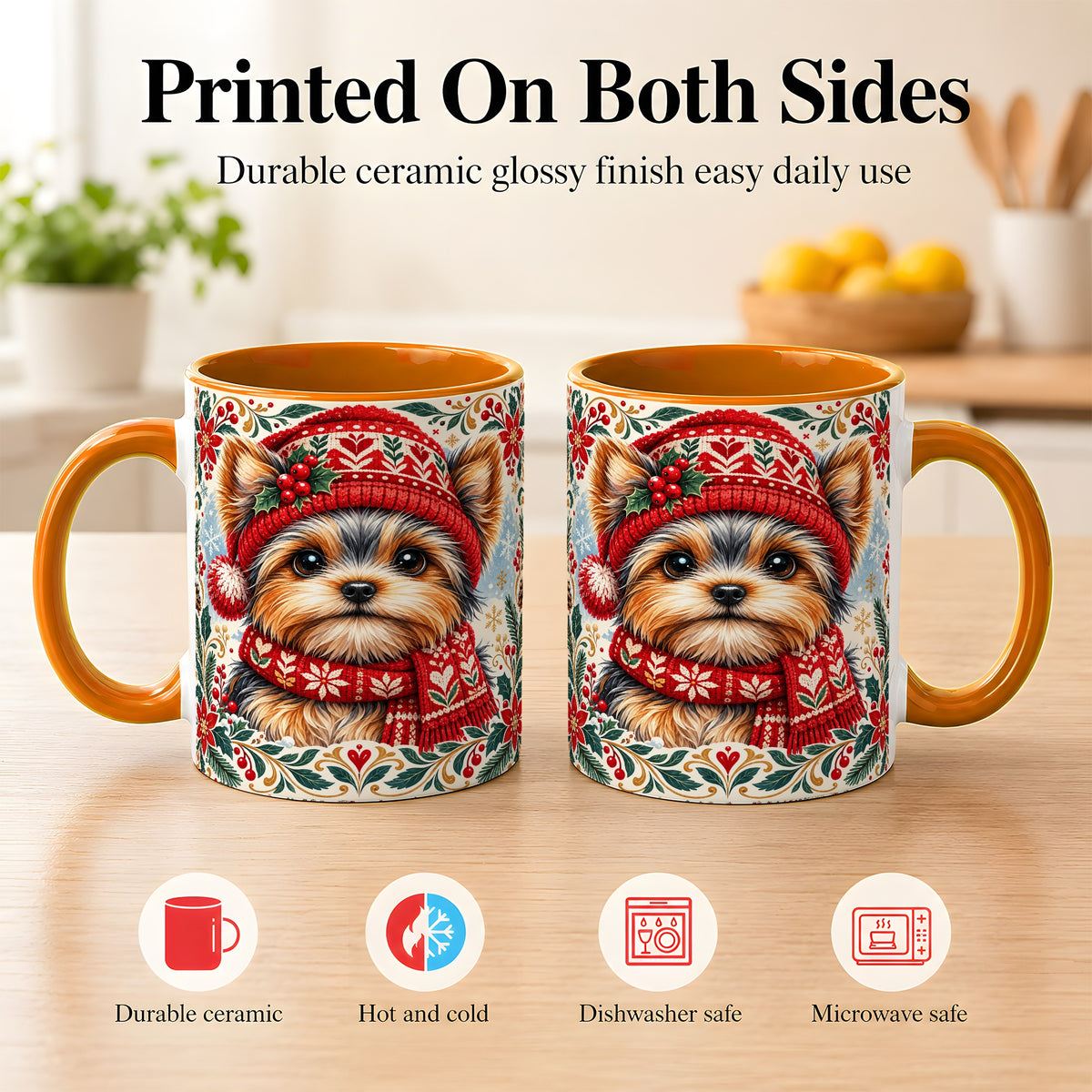 #pl[11oz|Orange] Yorkshire Terrier Christmas Coffee Mug, Winter Dog Mug, Ceramic Cup