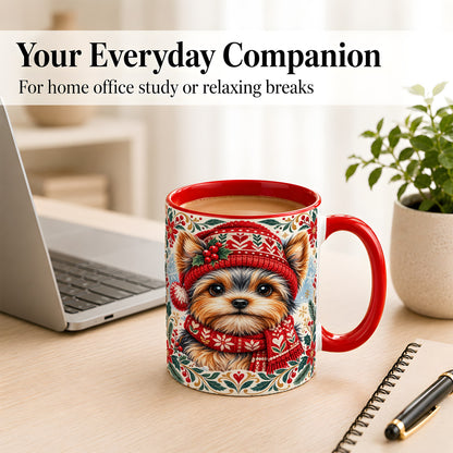 #pl[11oz|Red] Yorkshire Terrier Christmas Coffee Mug, Winter Dog Mug, Ceramic Cup
