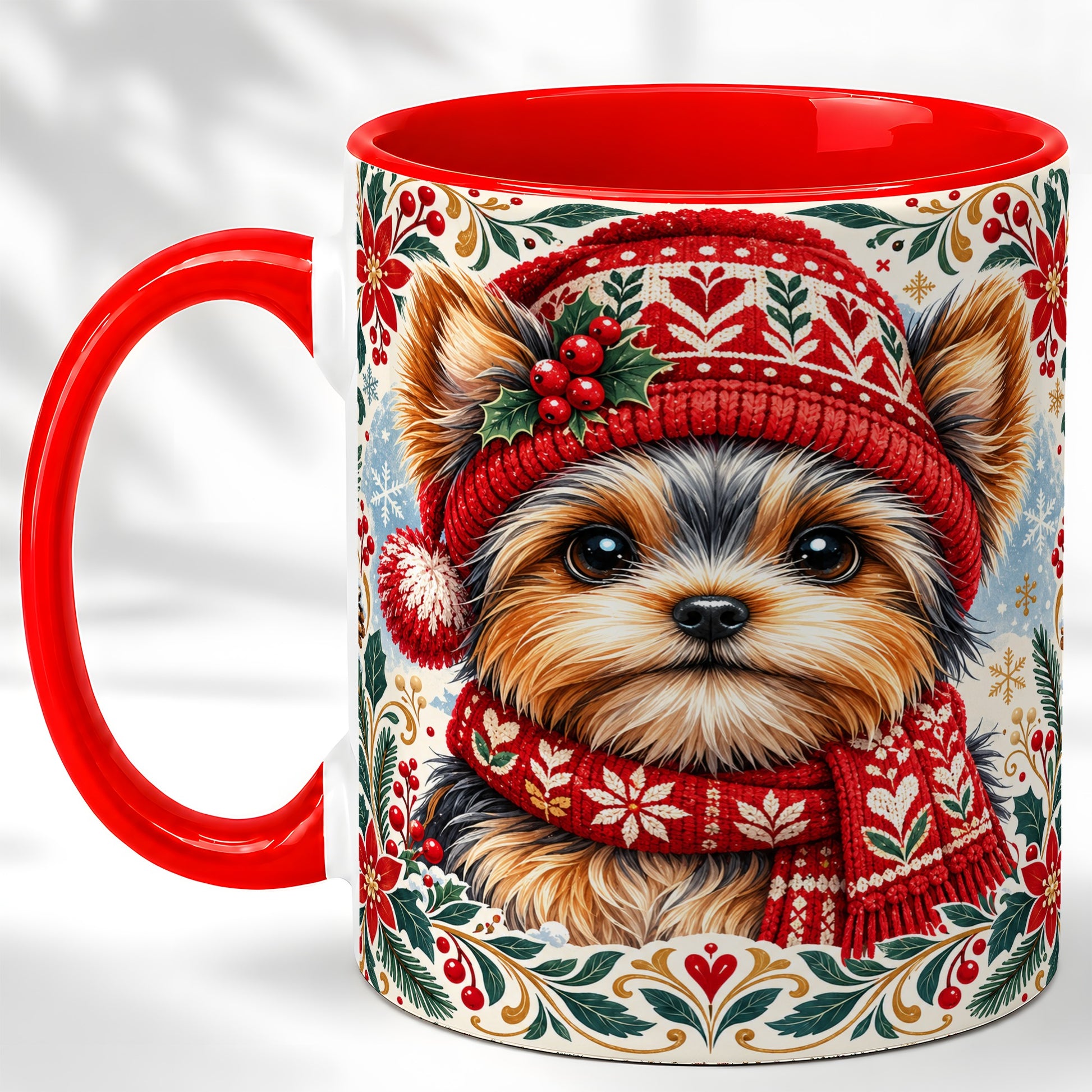 Yorkshire Terrier Christmas Coffee Mug, Winter Dog Mug, Ceramic Cup
