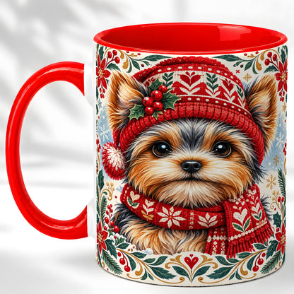 Yorkshire Terrier Christmas Coffee Mug, Winter Dog Mug, Ceramic Cup
