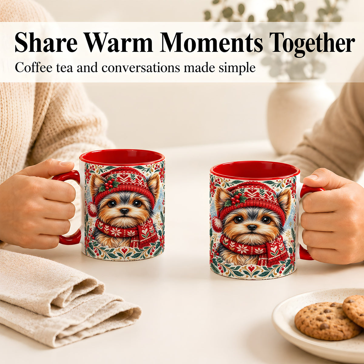 #pl[11oz|Red] Yorkshire Terrier Christmas Coffee Mug, Winter Dog Mug, Ceramic Cup