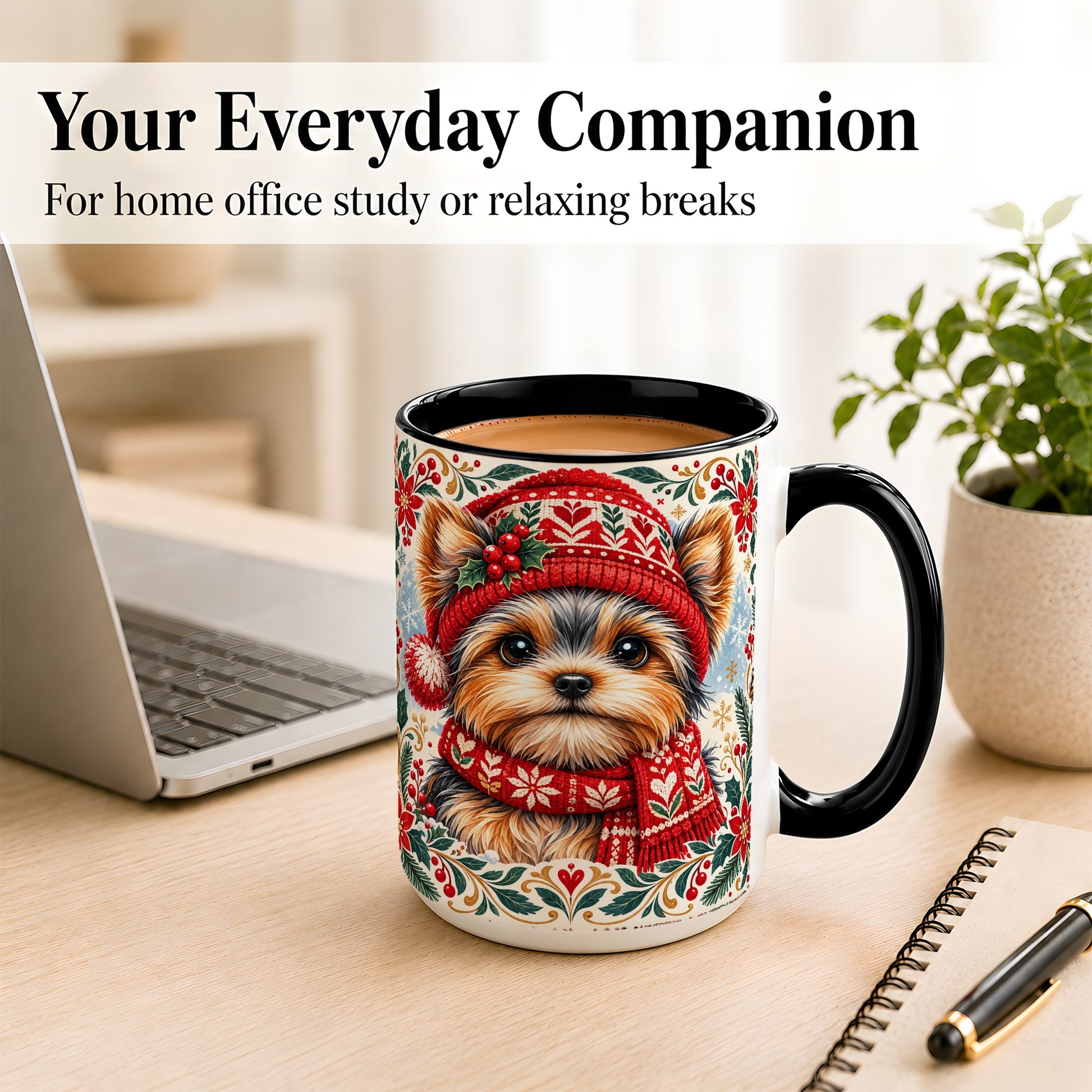 #pl[15oz|Black] Yorkshire Terrier Christmas Coffee Mug, Winter Dog Mug, Ceramic Cup