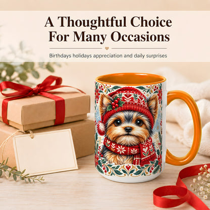#pl[15oz|Orange] Yorkshire Terrier Christmas Coffee Mug, Winter Dog Mug, Ceramic Cup