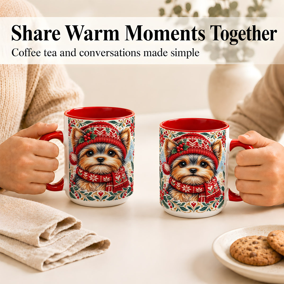 #pl[15oz|Red] Yorkshire Terrier Christmas Coffee Mug, Winter Dog Mug, Ceramic Cup