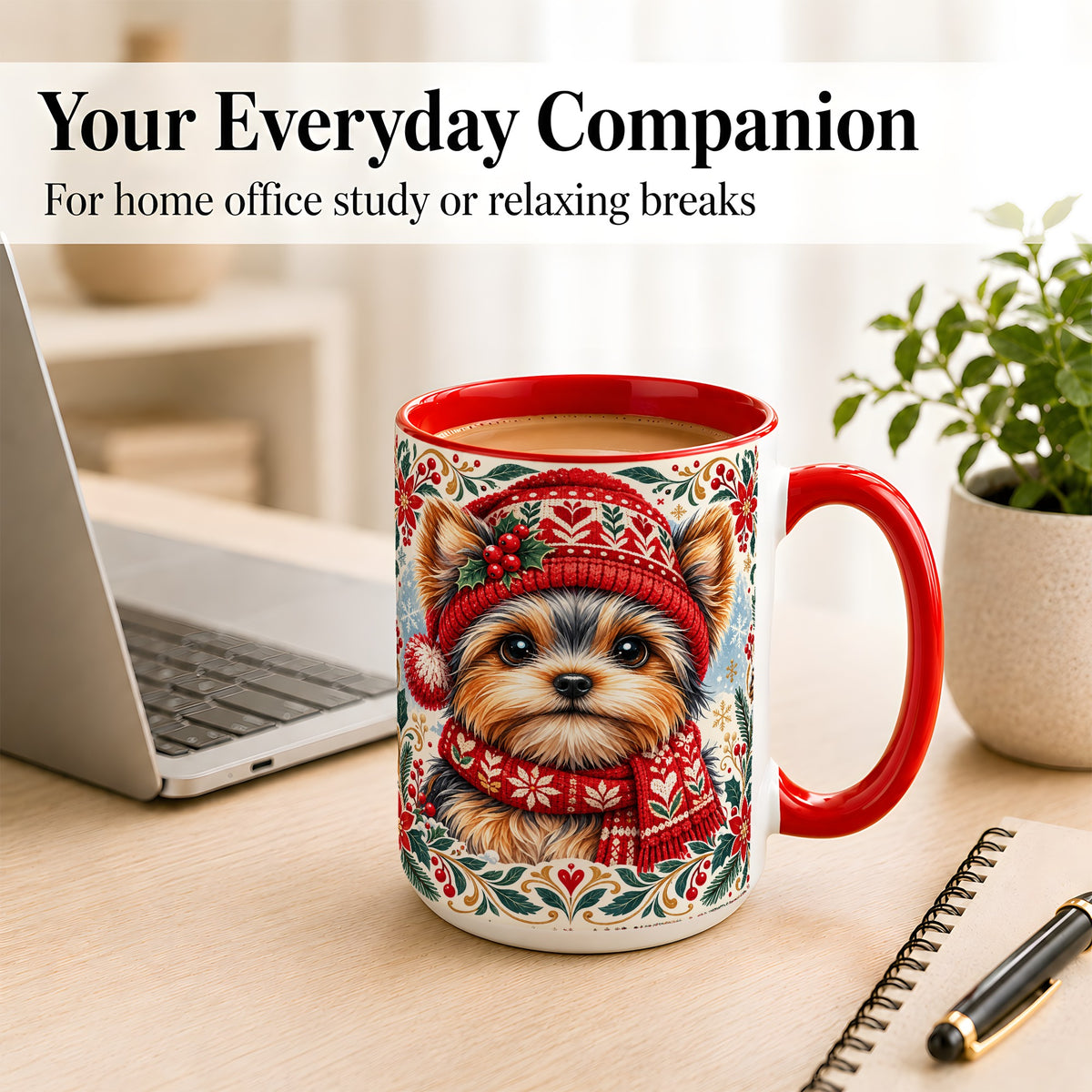 #pl[15oz|Red] Yorkshire Terrier Christmas Coffee Mug, Winter Dog Mug, Ceramic Cup