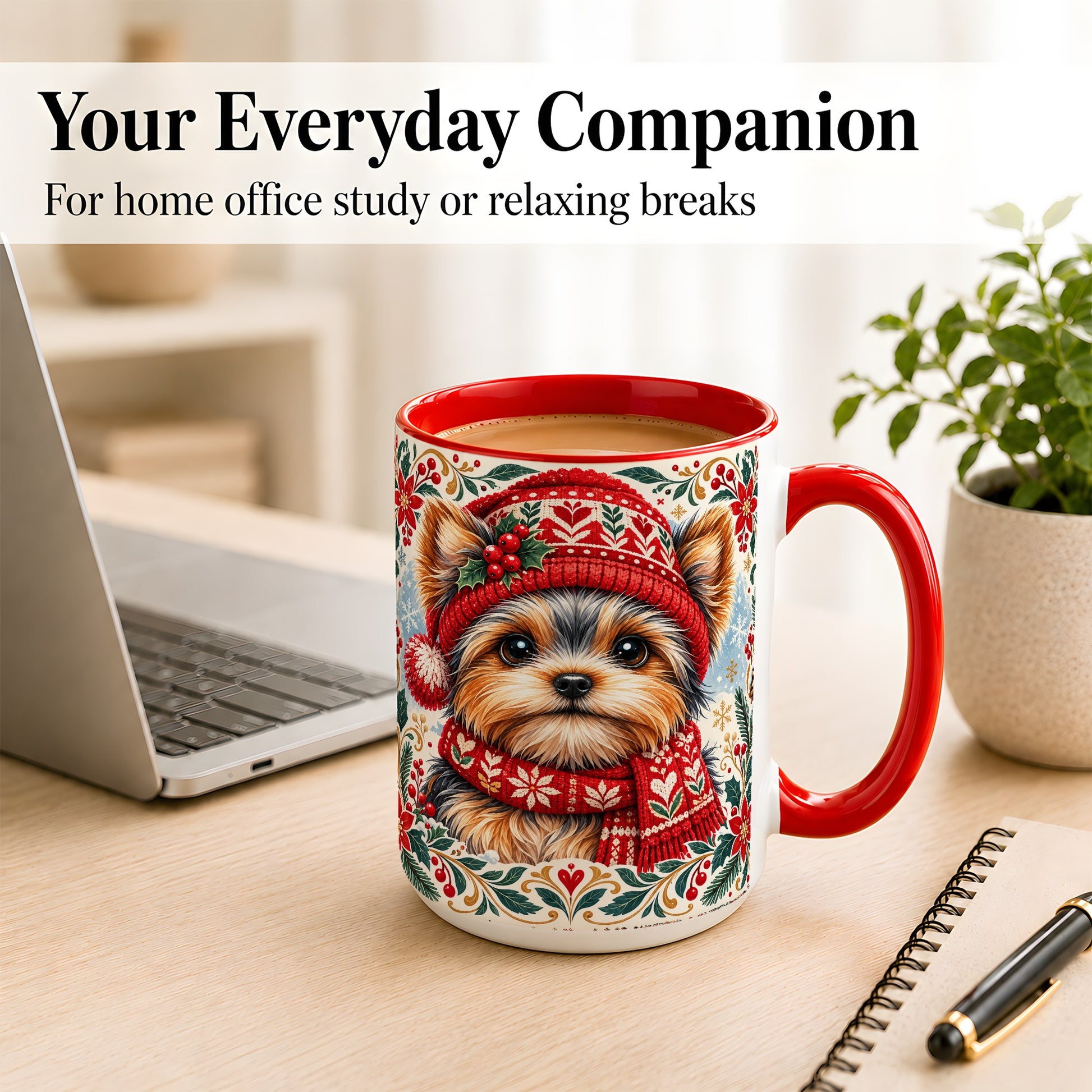 #pl[15oz|Red] Yorkshire Terrier Christmas Coffee Mug, Winter Dog Mug, Ceramic Cup