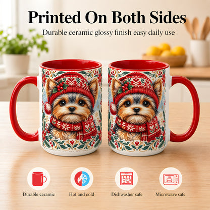 #pl[15oz|Red] Yorkshire Terrier Christmas Coffee Mug, Winter Dog Mug, Ceramic Cup