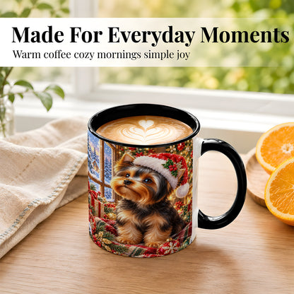#pl[11oz|Black] Yorkshire Terrier Santa Coffee Mug, Cozy Christmas Dog Mug, Ceramic Cup