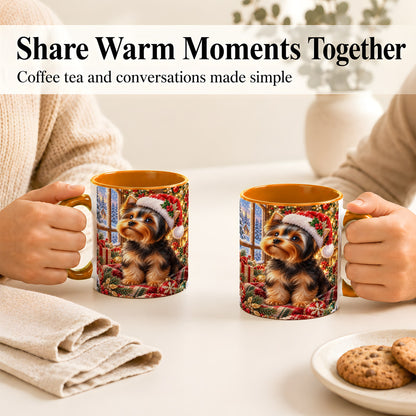 #pl[11oz|Orange] Yorkshire Terrier Santa Coffee Mug, Cozy Christmas Dog Mug, Ceramic Cup