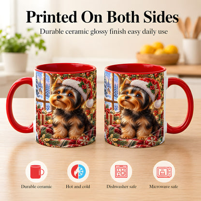 #pl[11oz|Red] Yorkshire Terrier Santa Coffee Mug, Cozy Christmas Dog Mug, Ceramic Cup