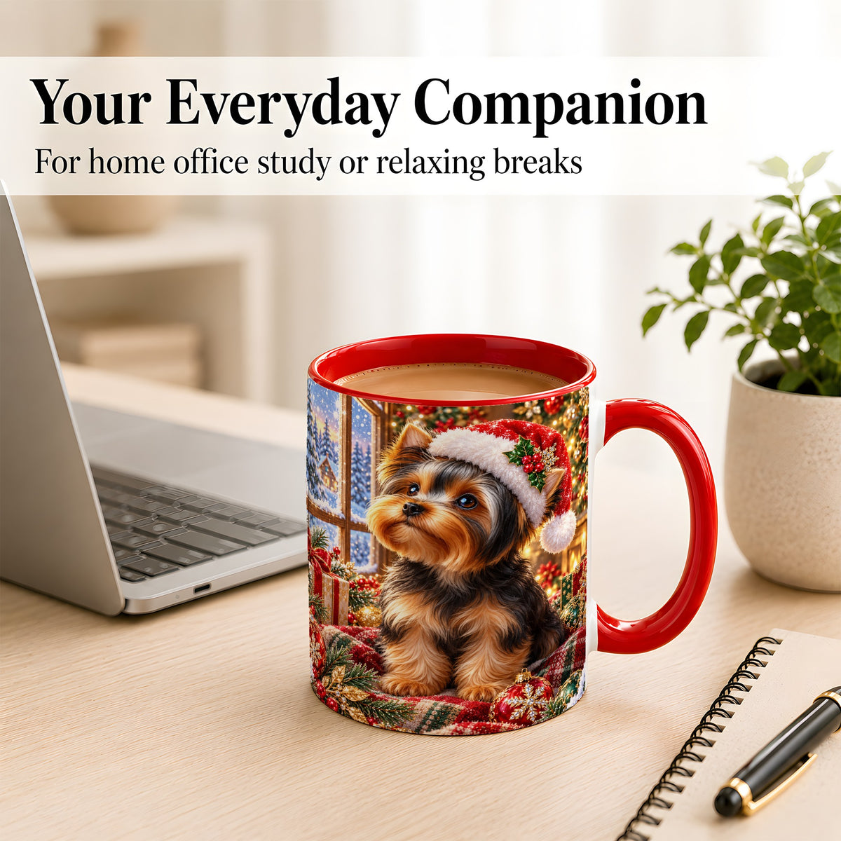 #pl[11oz|Red] Yorkshire Terrier Santa Coffee Mug, Cozy Christmas Dog Mug, Ceramic Cup