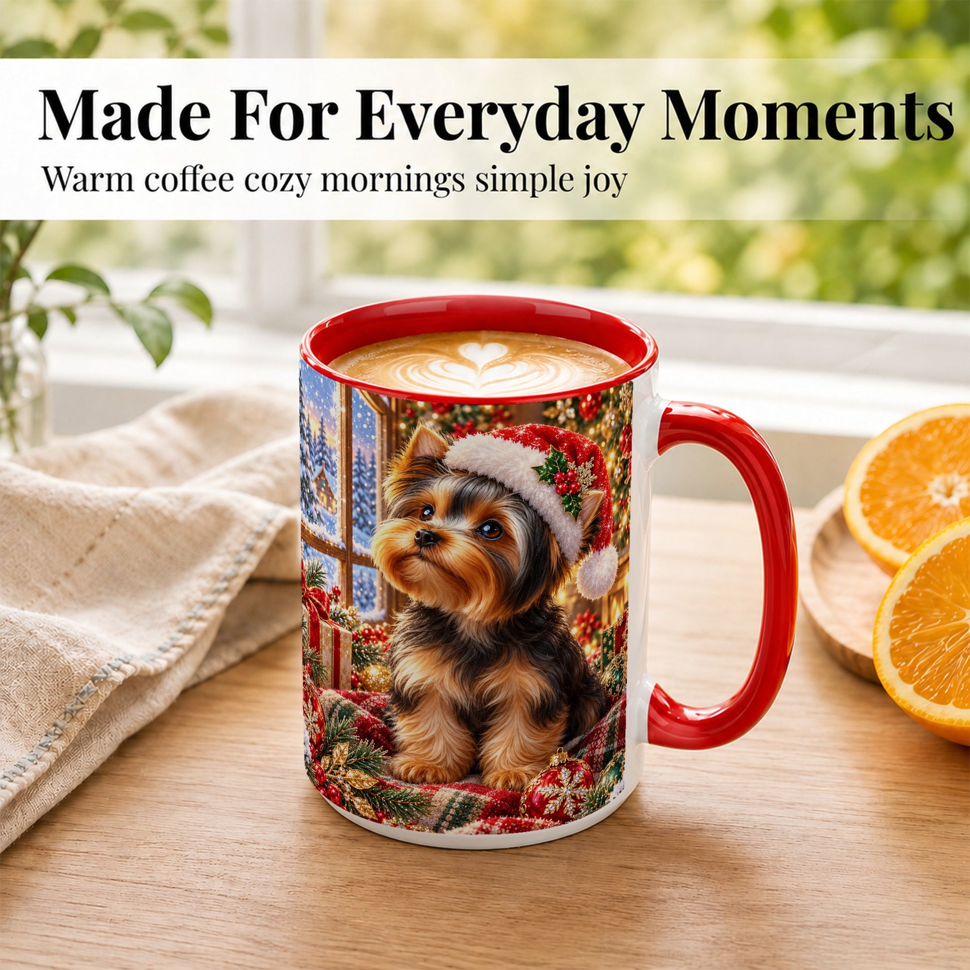 #pl[15oz|Red] Yorkshire Terrier Santa Coffee Mug, Cozy Christmas Dog Mug, Ceramic Cup