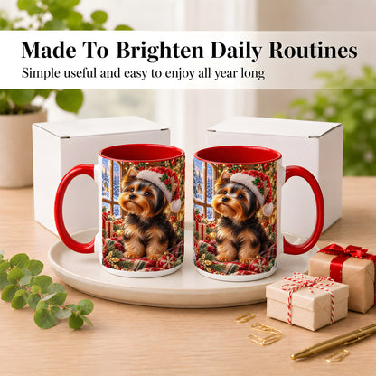 #pl[15oz|Red] Yorkshire Terrier Santa Coffee Mug, Cozy Christmas Dog Mug, Ceramic Cup