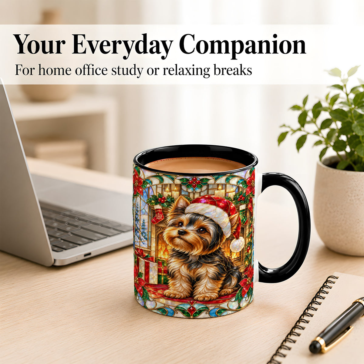 #pl[11oz|Black] Stained Glass Style Yorkie Coffee Mug, Christmas Dog Mug, Ceramic Cup