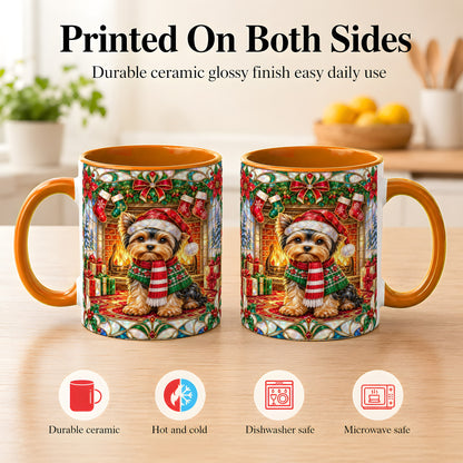 #pl[11oz|Orange] Yorkie Christmas Coffee Mug, Stained Glass Style Dog Mug, Ceramic Cup