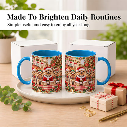 #pl[11oz|Blue] Yorkie Christmas Coffee Mug, Holiday Dog Family Mug, Ceramic Cup
