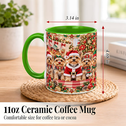 #pl[11oz|Green] Yorkie Christmas Coffee Mug, Holiday Dog Family Mug, Ceramic Cup