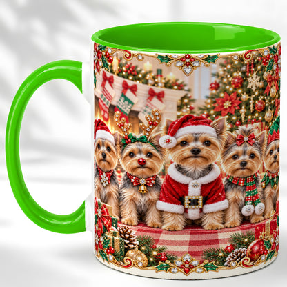 #pl[11oz|Green] Yorkie Christmas Coffee Mug, Holiday Dog Family Mug, Ceramic Cup
