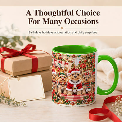 #pl[11oz|Green] Yorkie Christmas Coffee Mug, Holiday Dog Family Mug, Ceramic Cup