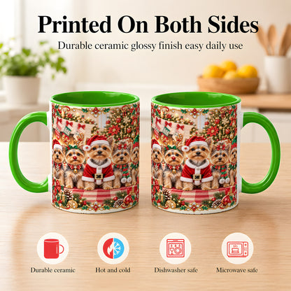 #pl[11oz|Green] Yorkie Christmas Coffee Mug, Holiday Dog Family Mug, Ceramic Cup